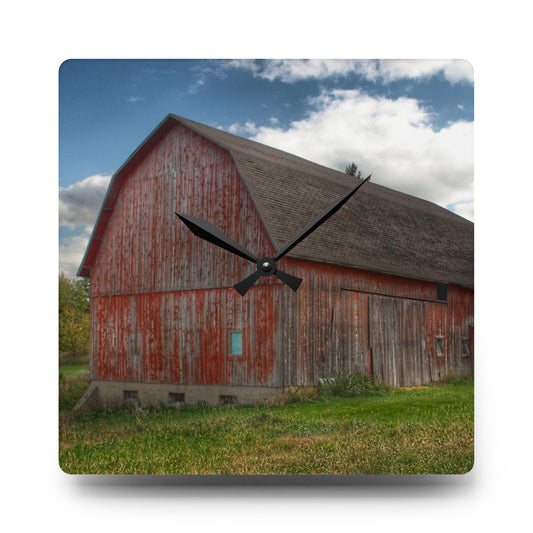 U R There Photography Baldwin Road Red Rustic Farmhouse Acrylic Analog Wall Clock 10.75'' × 10.75'' (Square)