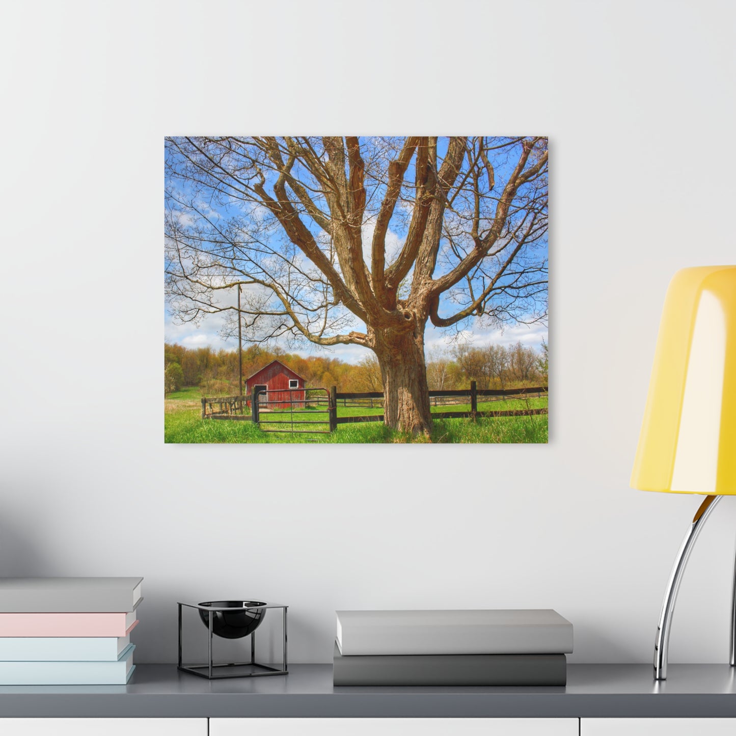 U R There Photography Delano Oak and Little Red Rustic Farmhouse Acrylic Wall Print