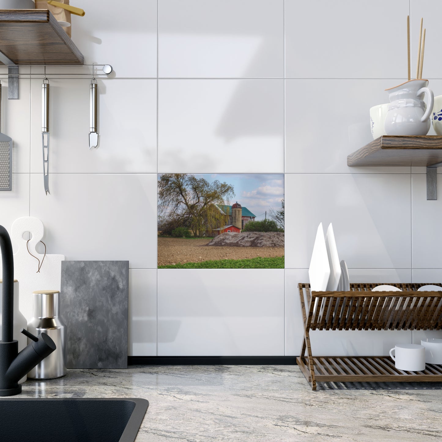 U R There Photography Cedar Creek Road Red Rustic Farmhouse Decorative Ceramic Tile