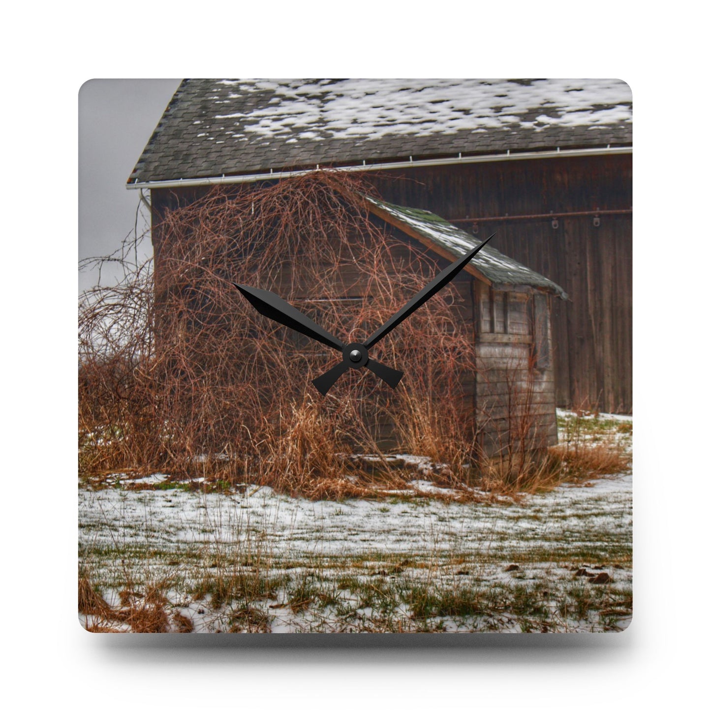 U R There Photography Wilder Road Little Grey Rustic Farmhouse Acrylic Analog Wall Clock