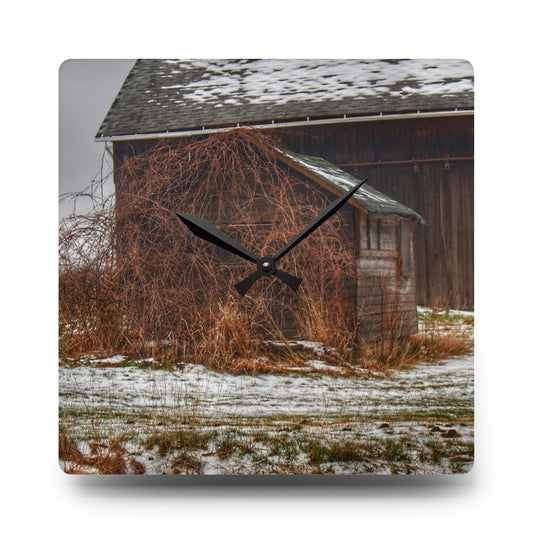 U R There Photography Wilder Road Little Grey Rustic Farmhouse Acrylic Analog Wall Clock 10.75'' × 10.75'' (Square)