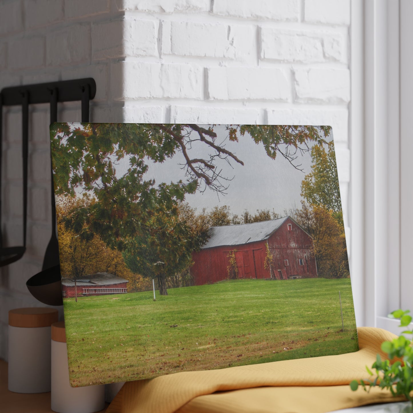 U R There Photography Hill Road Roadside Red Rustic Farmhouse Tempered-Glass Cutting Board