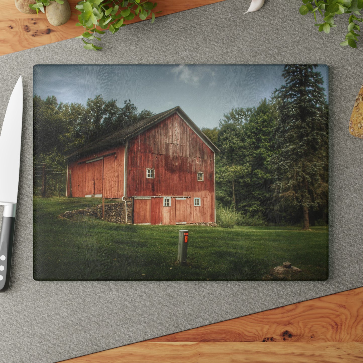 U R There Photography Buckhorn Lake Road Red Rustic Farmhouse Tempered-Glass Cutting Board