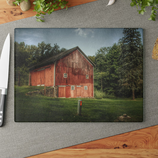 U R There Photography Buckhorn Lake Road Red Rustic Farmhouse Tempered-Glass Cutting Board