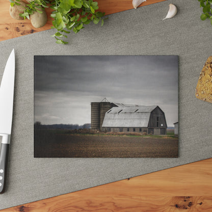 U R There Photography North Gates Road Old Grey II Rustic Farmhouse Tempered-Glass Cutting Board