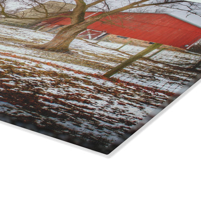 U R There Photography LeValley Road Red and Silo Rustic Farmhouse Tempered-Glass Cutting Board