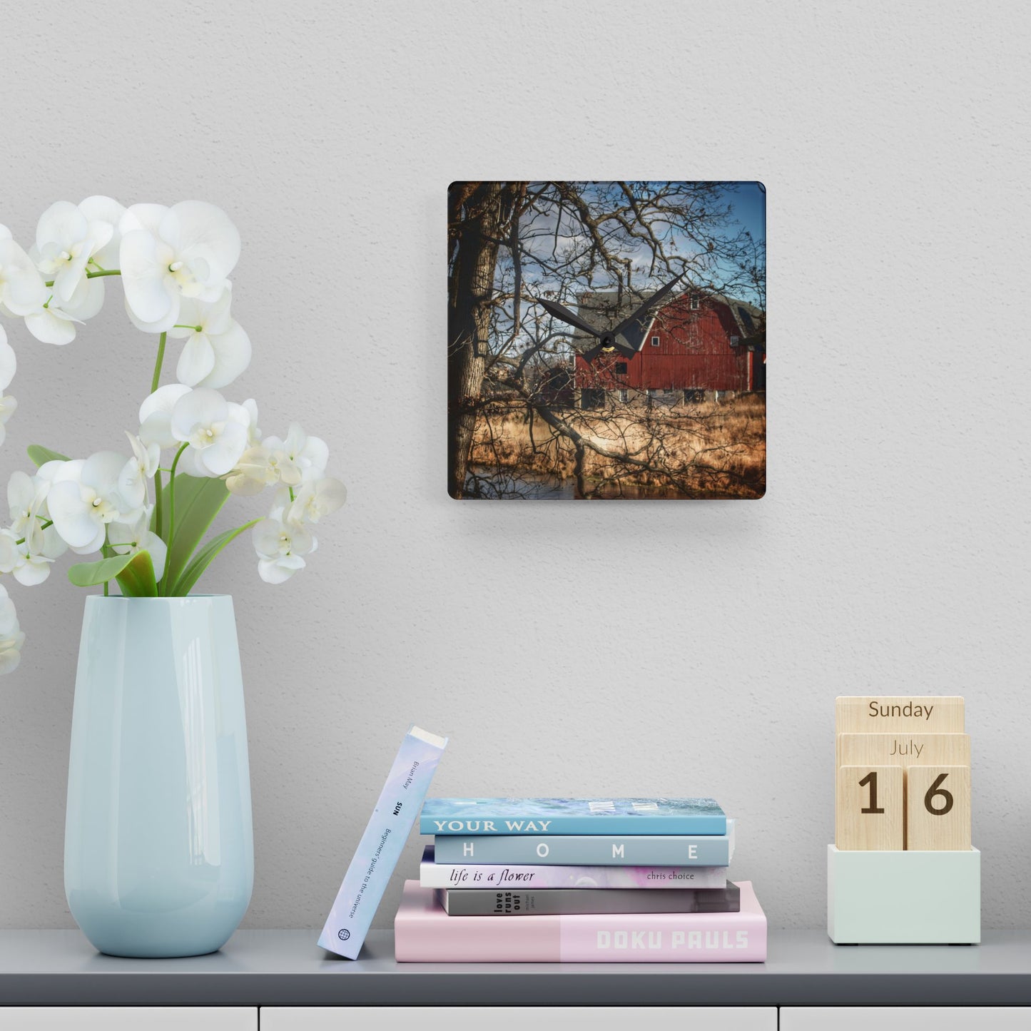 U R There Photography Greenwood Road Hidden Rustic Farmhouse Acrylic Analog Wall Clock
