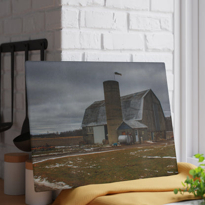 U R There Photography Chapman Road Grey I Rustic Farmhouse Tempered-Glass Cutting Board