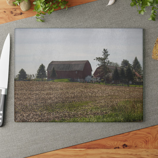 U R There Photography Bishop Road Reds IV Rustic Farmhouse Tempered-Glass Cutting Board