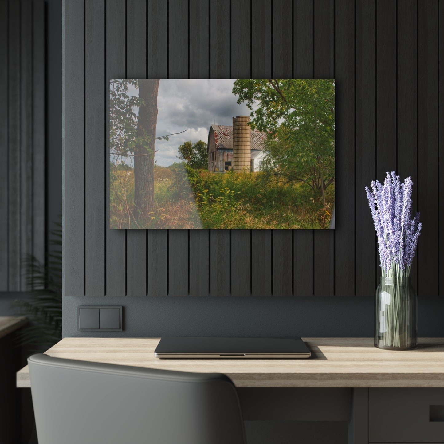 U R There Photography Hill Road Roadside Grey III Rustic Farmhouse Acrylic Wall Print