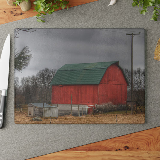 U R There Photography Daley Road Red III Rustic Farmhouse Tempered-Glass Cutting Board