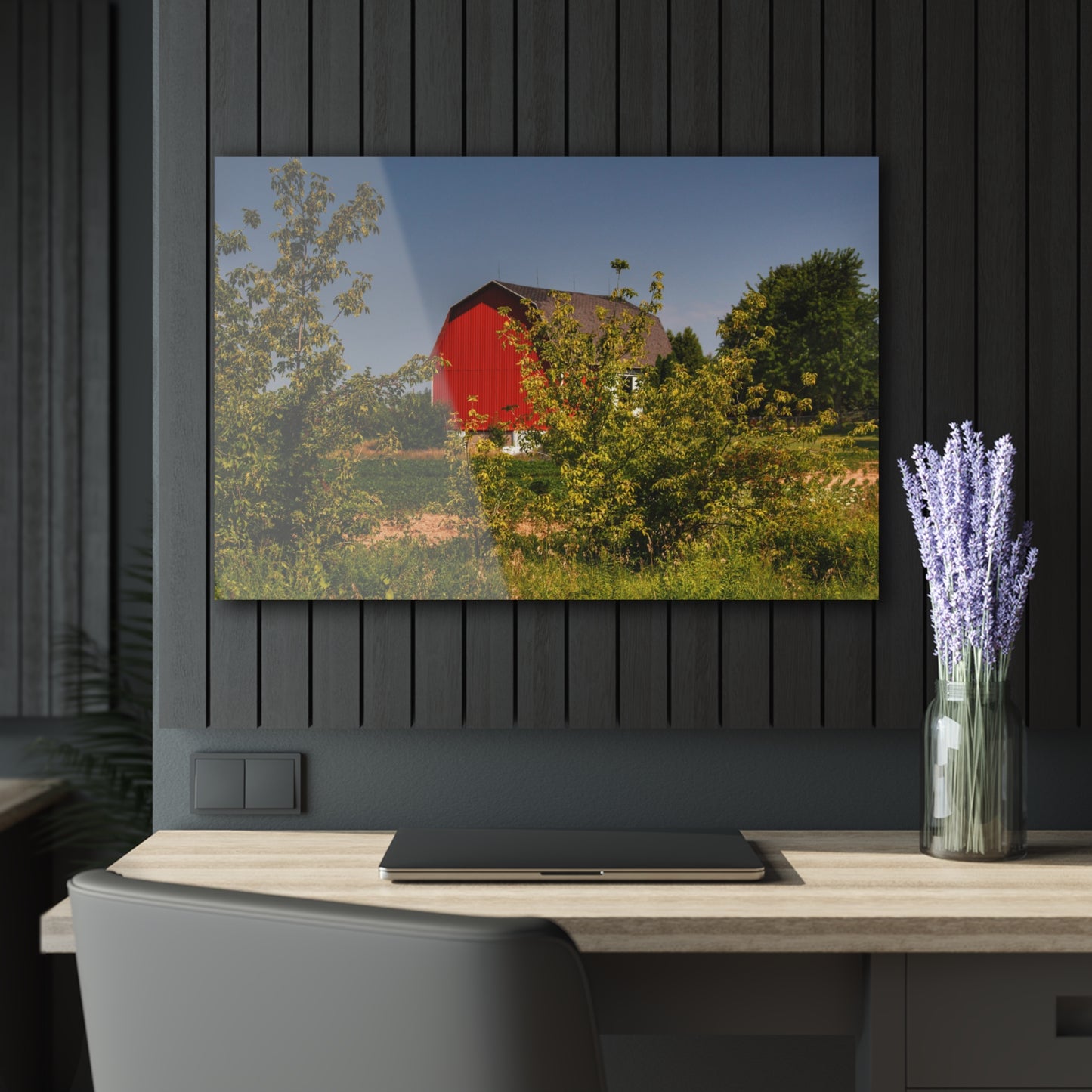 U R There Photography Beyond the Bushes Red Rustic Farmhouse Acrylic Wall Print 14 "x 11"