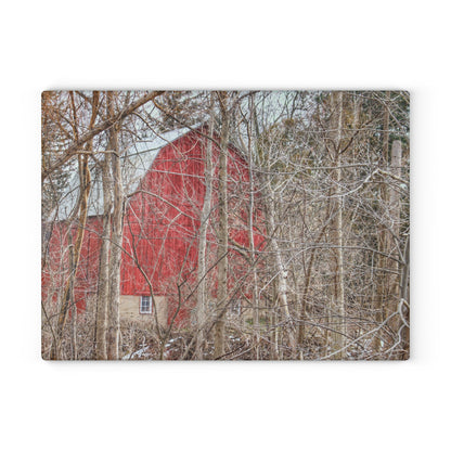 U R There Photography Lake Pleasant Hidden Red Rustic Farmhouse Tempered-Glass Cutting Board