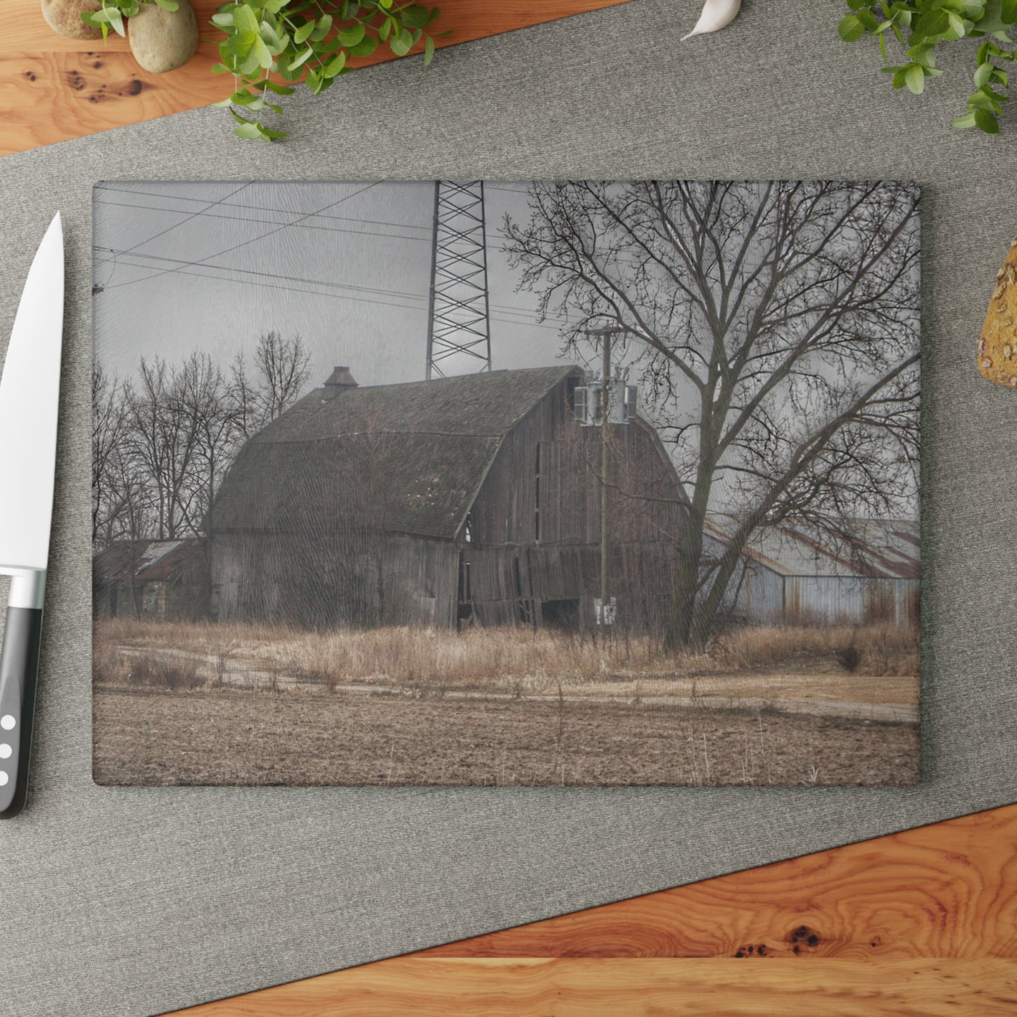 U R There Photography Barnes Road End of Days Rustic Farmhouse Tempered-Glass Cutting Board