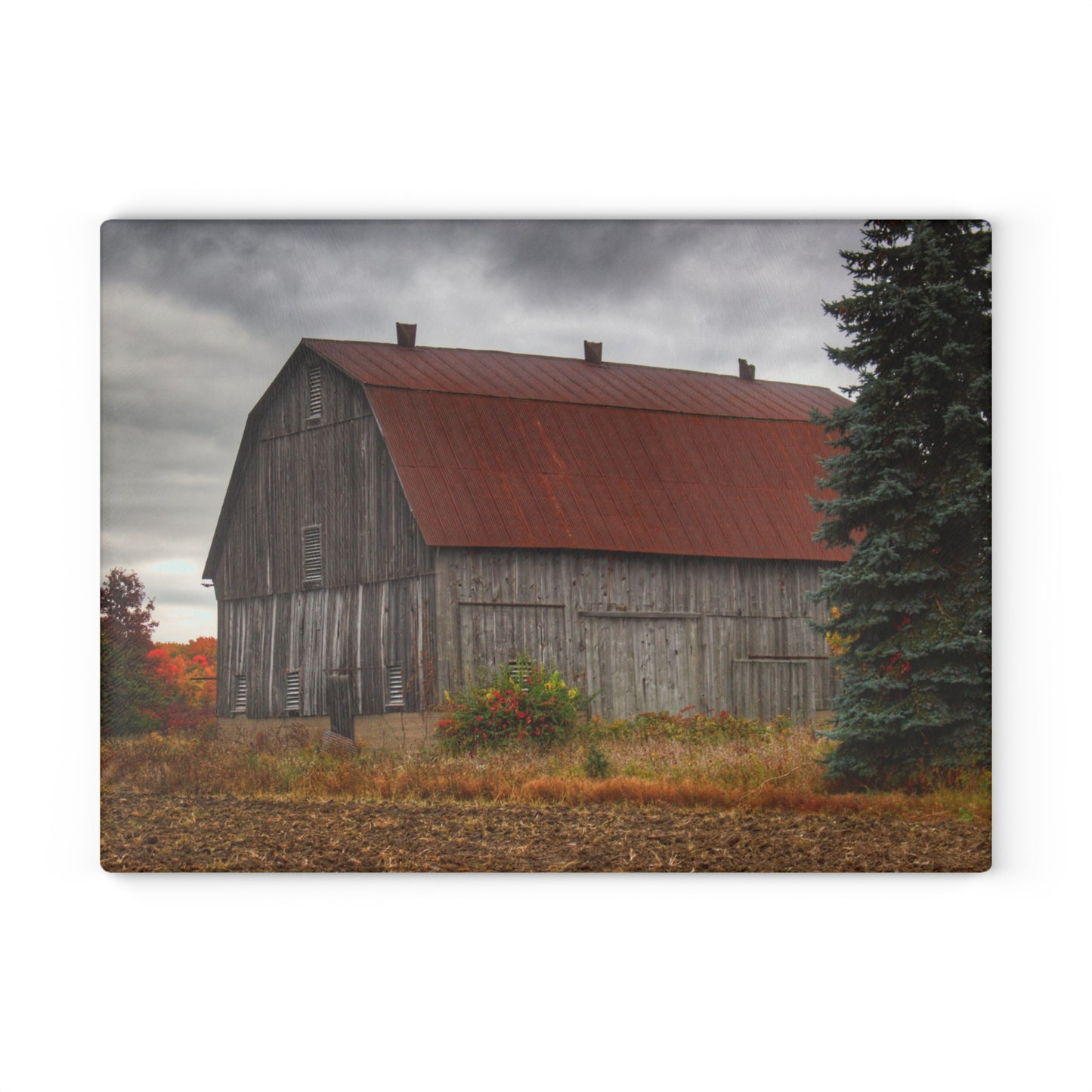 U R There Photography Sheridan Line Road Rusted Grey II Rustic Farmhouse Tempered-Glass Cutting Board