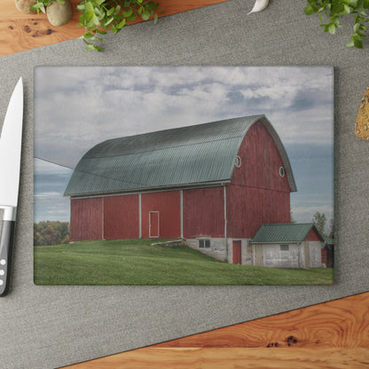 U R There Photography Elmwood Road Red I Rustic Farmhouse Tempered-Glass Cutting Board
