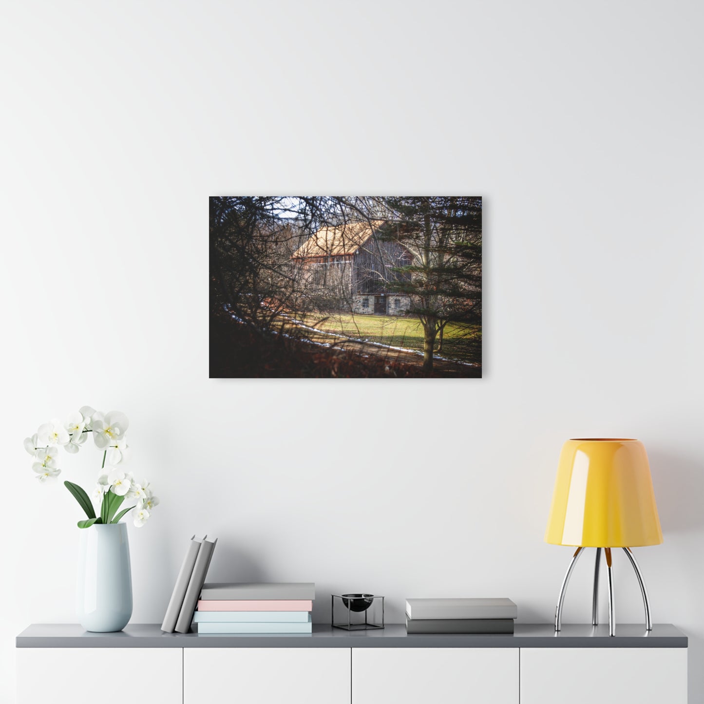 U R There Photography Newark Road Hidden Fieldstone Grey Rustic Farmhouse Acrylic Wall Print