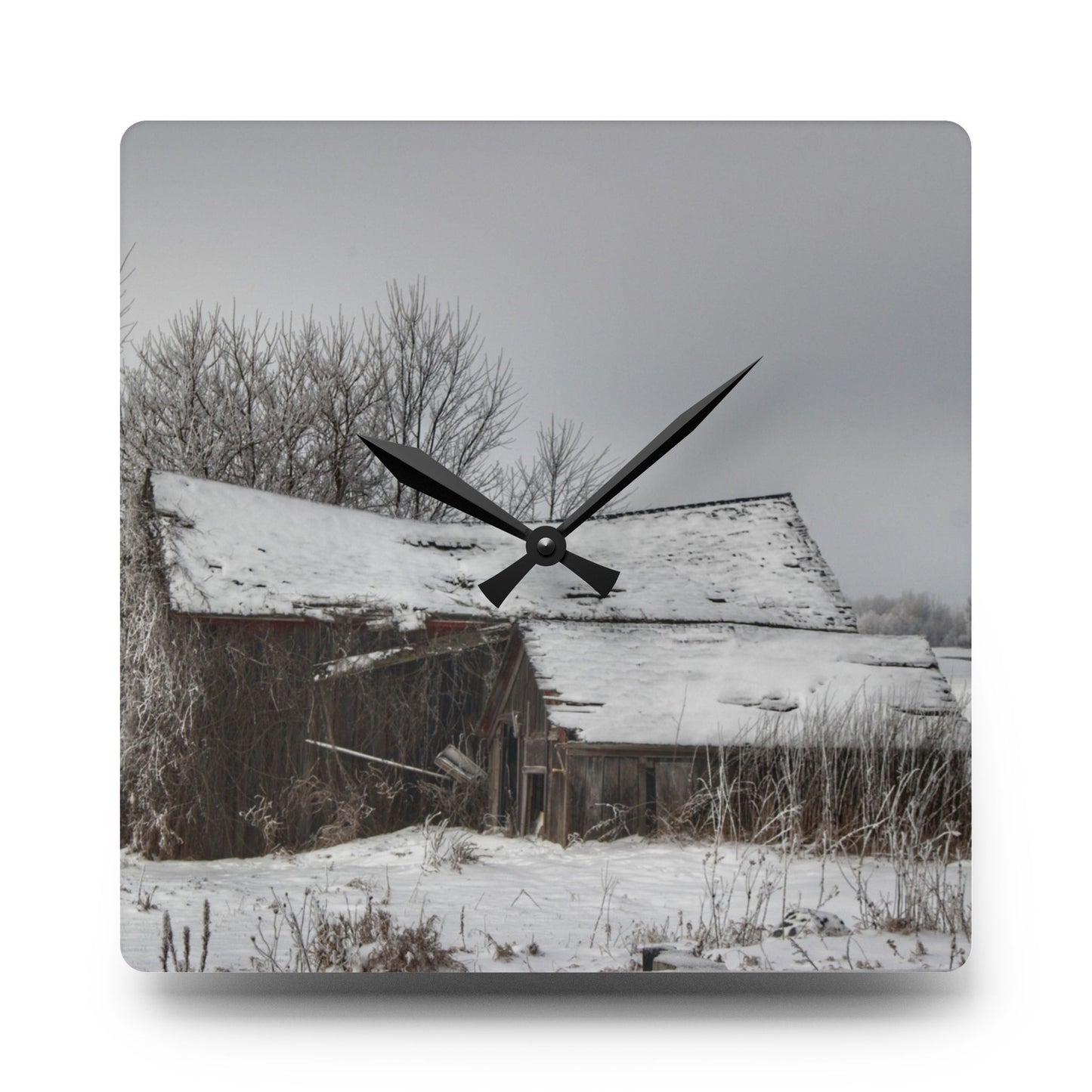 U R There Photography Grey Shacks of Mayville Rustic Farmhouse Acrylic Analog Wall Clock