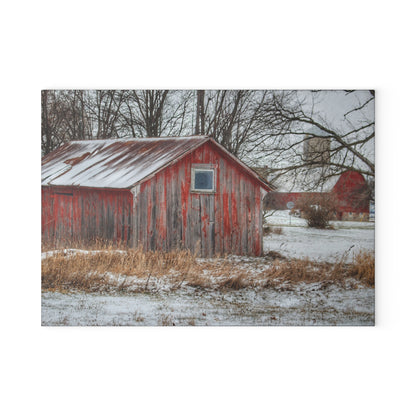 U R There Photography Frenchline Road Red Shack and Barn Rustic Farmhouse Tempered-Glass Cutting Board