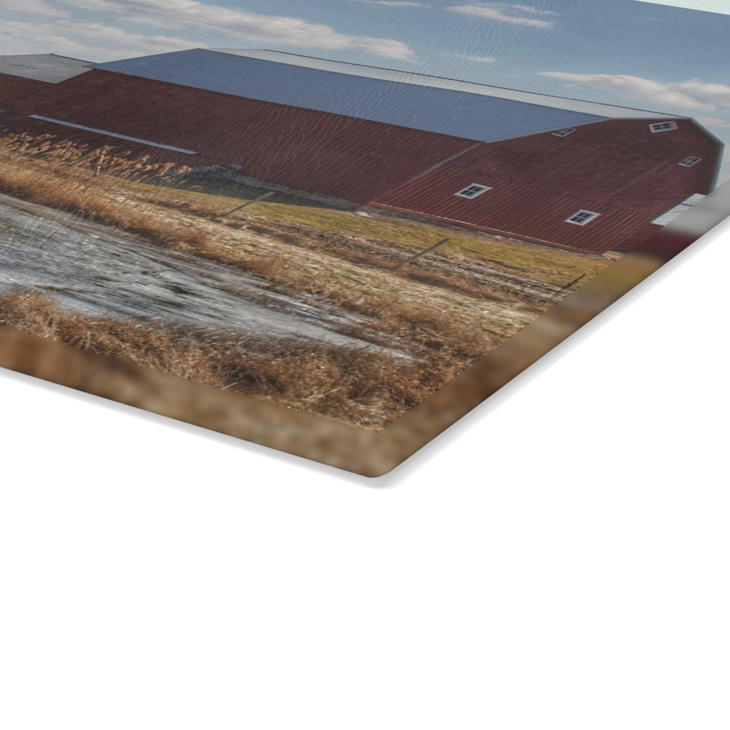 U R There Photography Fisher Road Red Rustic Farmhouse Tempered-Glass Cutting Board