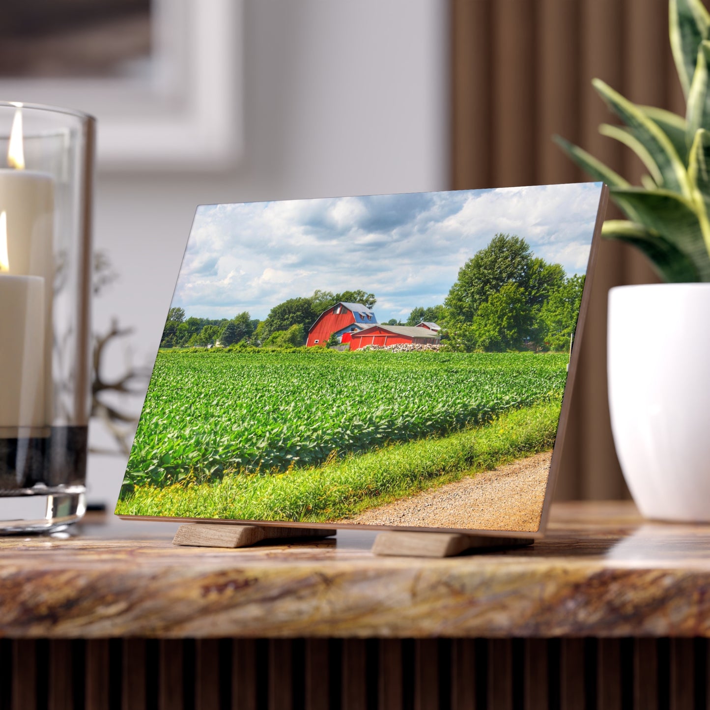 U R There Photography Block Road Reds Rustic Farmhouse Decorative Ceramic Tile