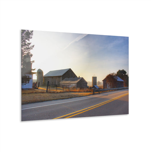 U R There Photography Wilder Road Foggy Morning Greys Rustic Farmhouse Acrylic Wall Print