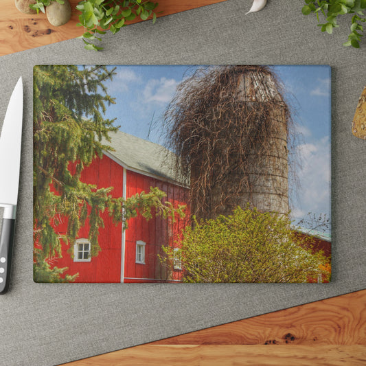 U R There Photography Delano Silo Rustic Farmhouse Tempered-Glass Cutting Board