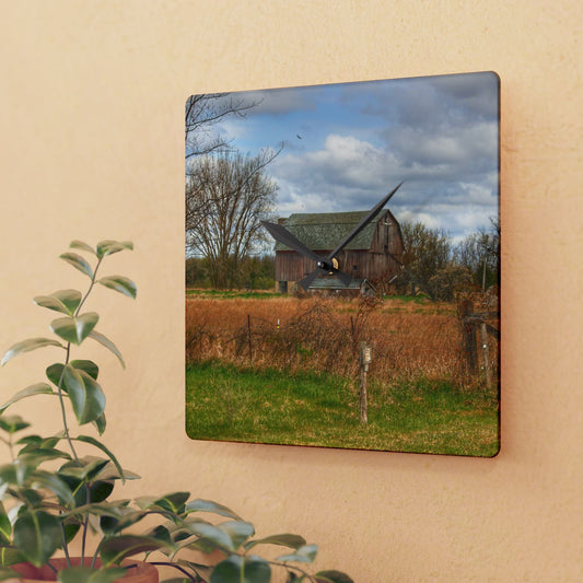 U R There Photography Clothier Road Red II Rustic Farmhouse Acrylic Analog Wall Clock