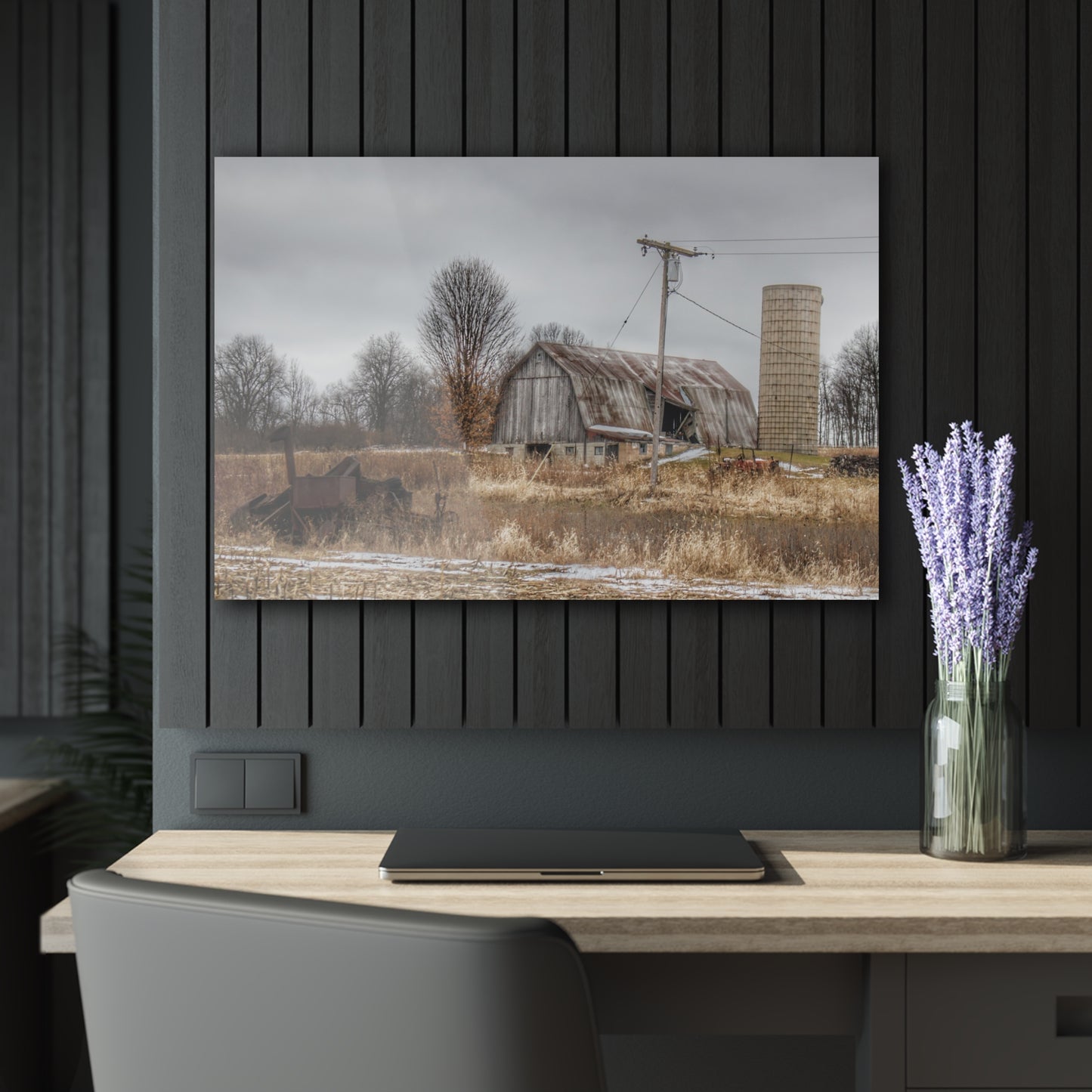 U R There Photography Norway Lake Road Grey Rustic Farmhouse Acrylic Wall Print