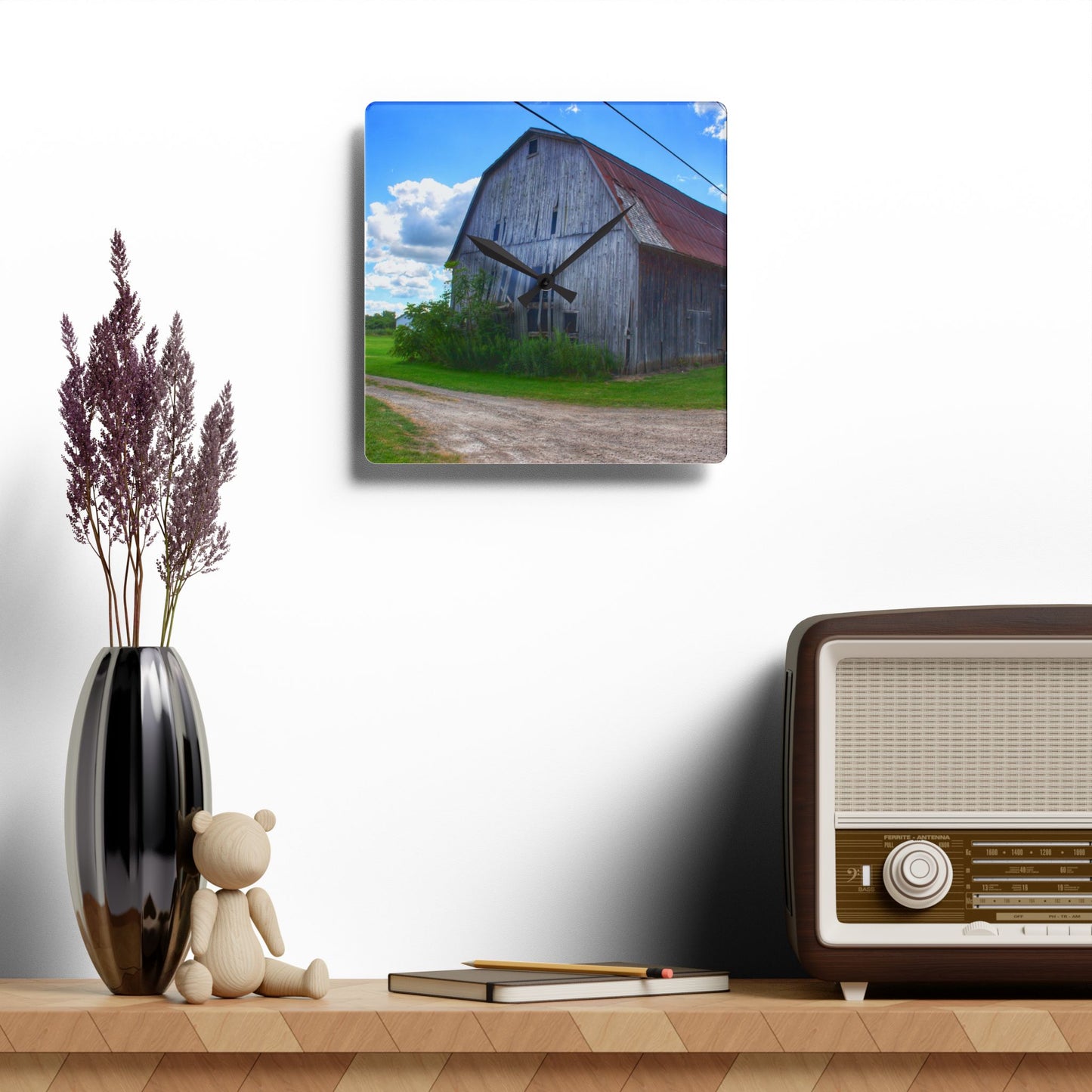 U R There Photography Schoenherr Road Grey I Rustic Farmhouse Acrylic Analog Wall Clock