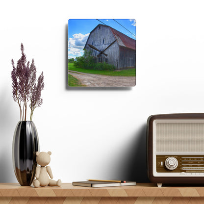 U R There Photography Schoenherr Road Grey I Rustic Farmhouse Acrylic Analog Wall Clock