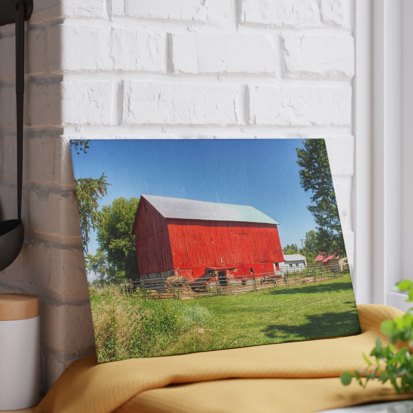 U R There Photography Harris Road Red Rustic Farmhouse Tempered-Glass Cutting Board