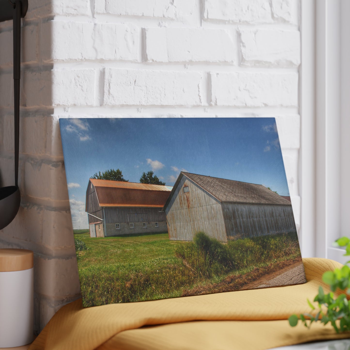 U R There Photography Copper Greys Rustic Farmhouse Tempered-Glass Cutting Board