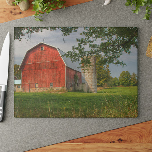 U R There Photography Crawford Road Red I Rustic Farmhouse Tempered-Glass Cutting Board