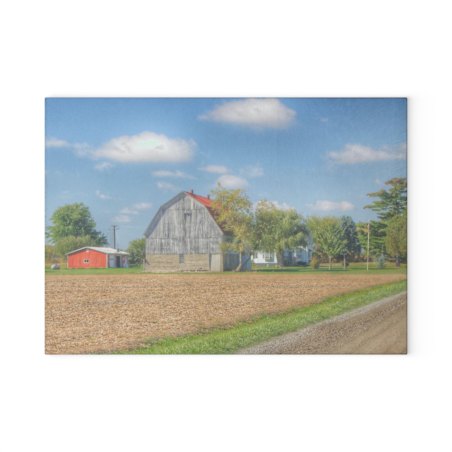U R There Photography Sheridan Line Road Grey I Rustic Farmhouse Tempered-Glass Cutting Board