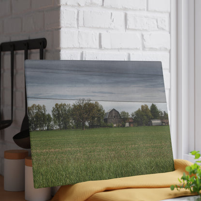 U R There Photography Old Grey Across the Field Rustic Farmhouse Tempered-Glass Cutting Board