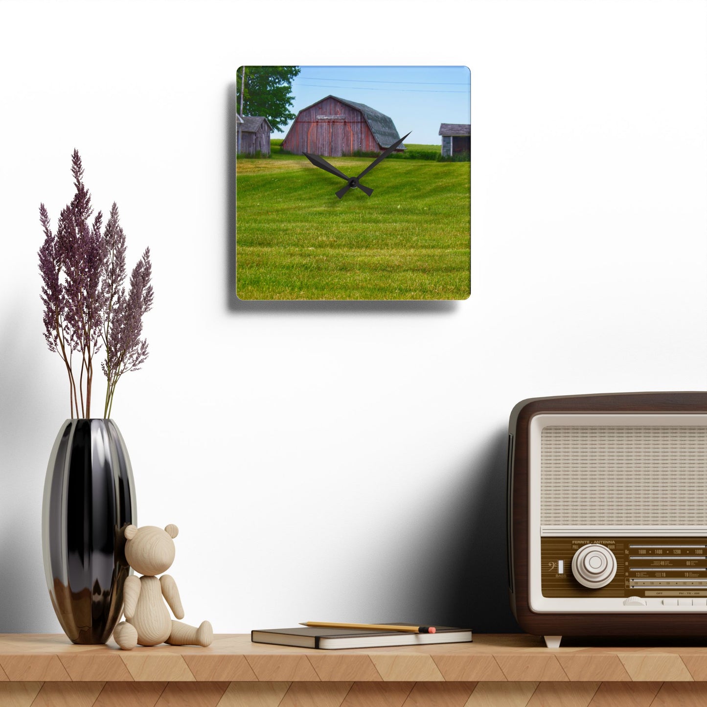 U R There Photography Cass City Elmwood Greys Rustic Farmhouse Acrylic Analog Wall Clock