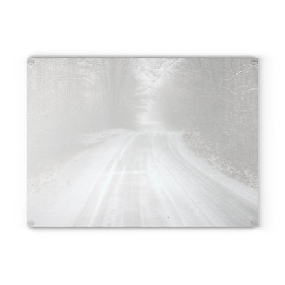 U R There Photography Cold Country Roads Rustic Farmhouse Tempered-Glass Cutting Board