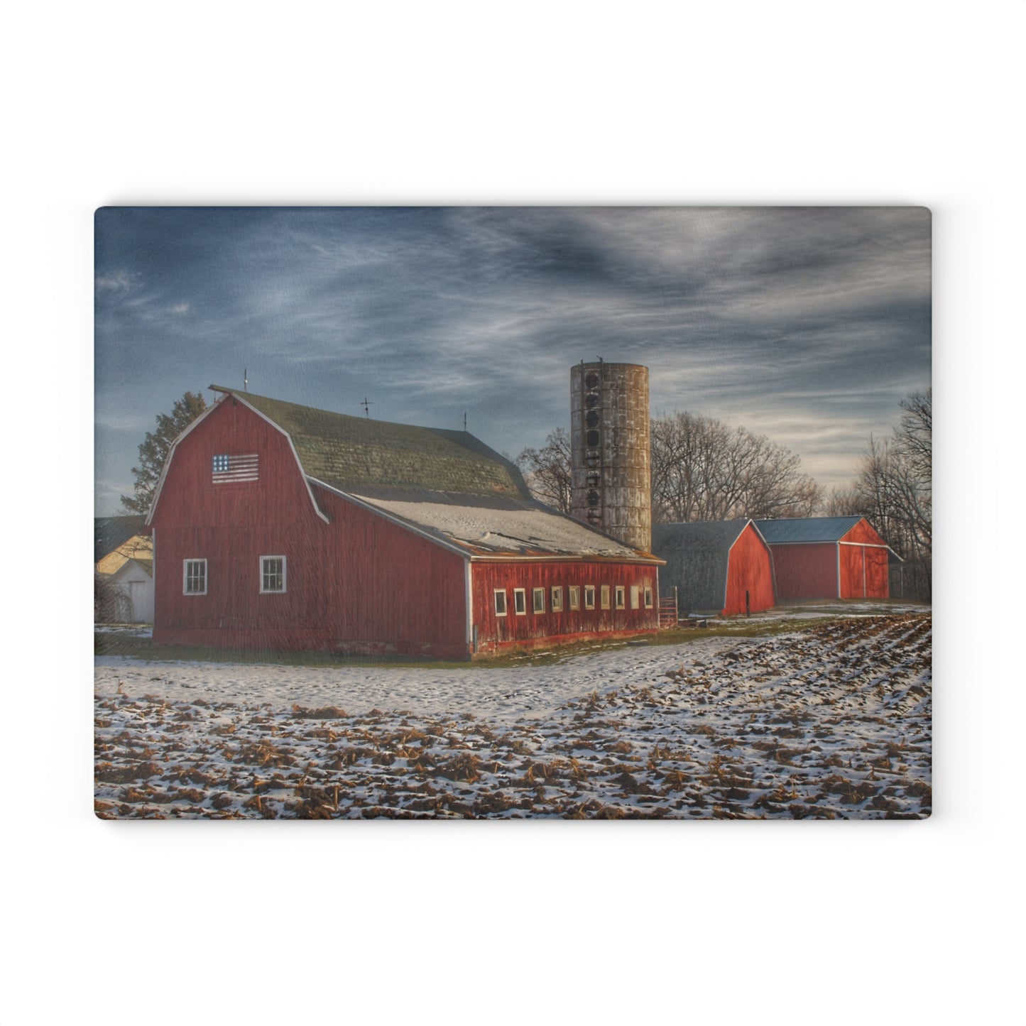 U R There Photography Mitchell Lake Road Red Rustic Farmhouse Tempered-Glass Cutting Board