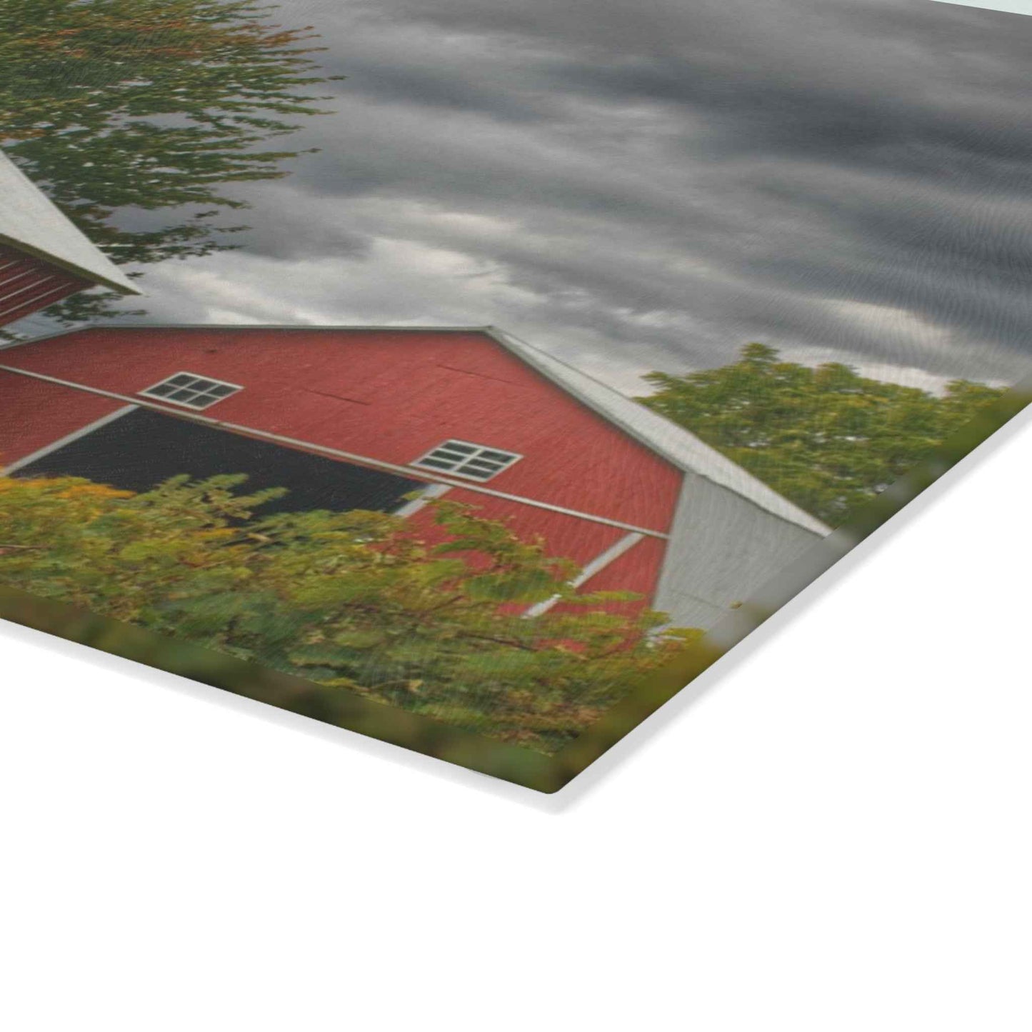U R There Photography Pinstripe Barn and Buddy I Rustic Farmhouse Tempered-Glass Cutting Board