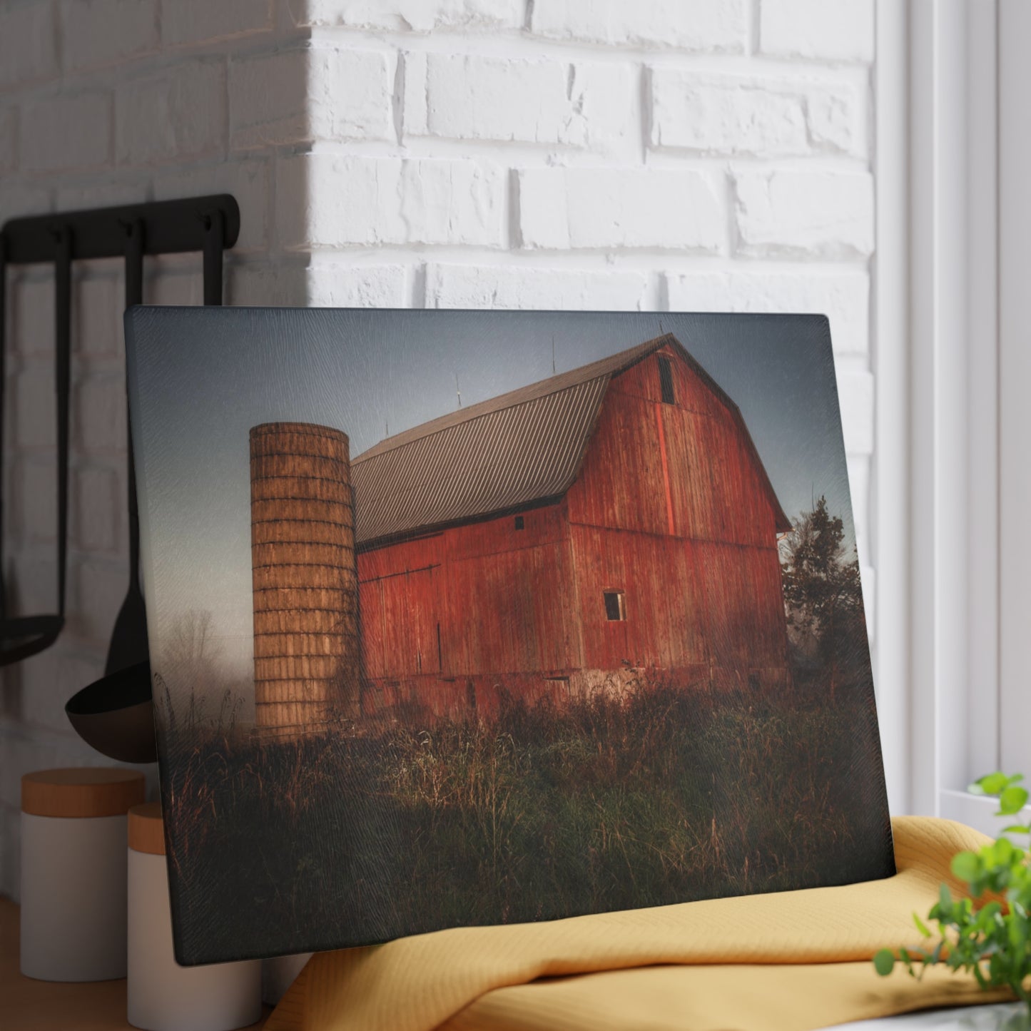 U R There Photography Columbiaville Red II Rustic Farmhouse Tempered-Glass Cutting Board