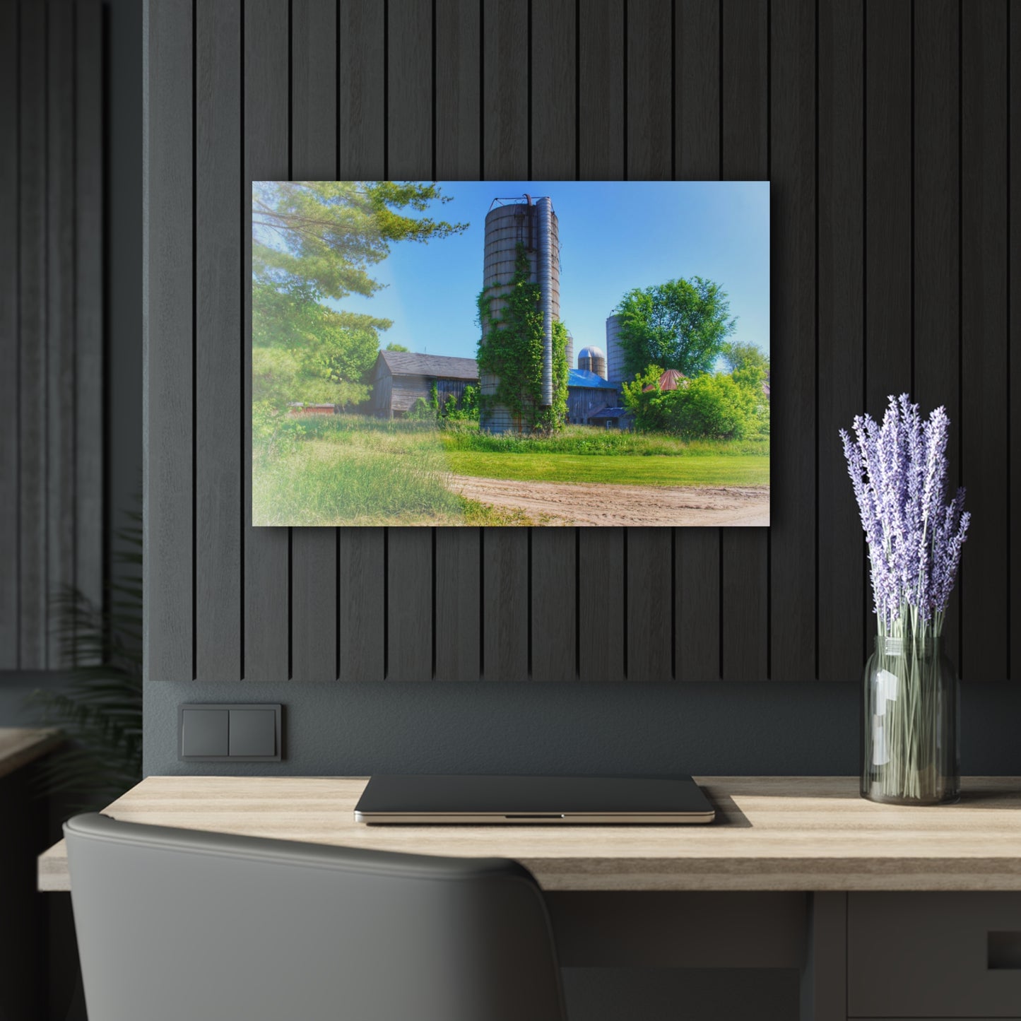 U R There Photography Bordman Road Old Grey and Silo II Rustic Farmhouse Acrylic Wall Print
