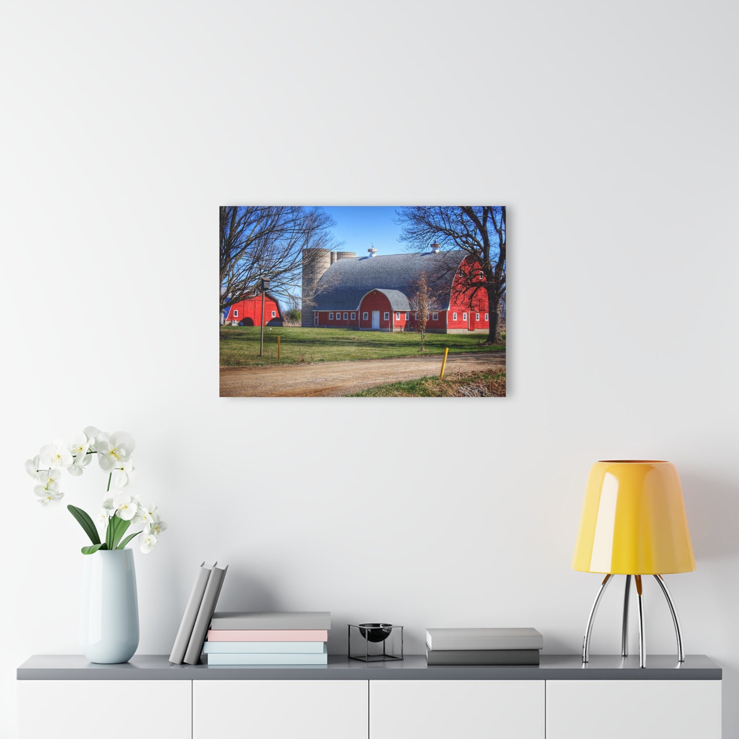 U R There Photography Hough Road Reds and Silo II Rustic Farmhouse Acrylic Wall Print