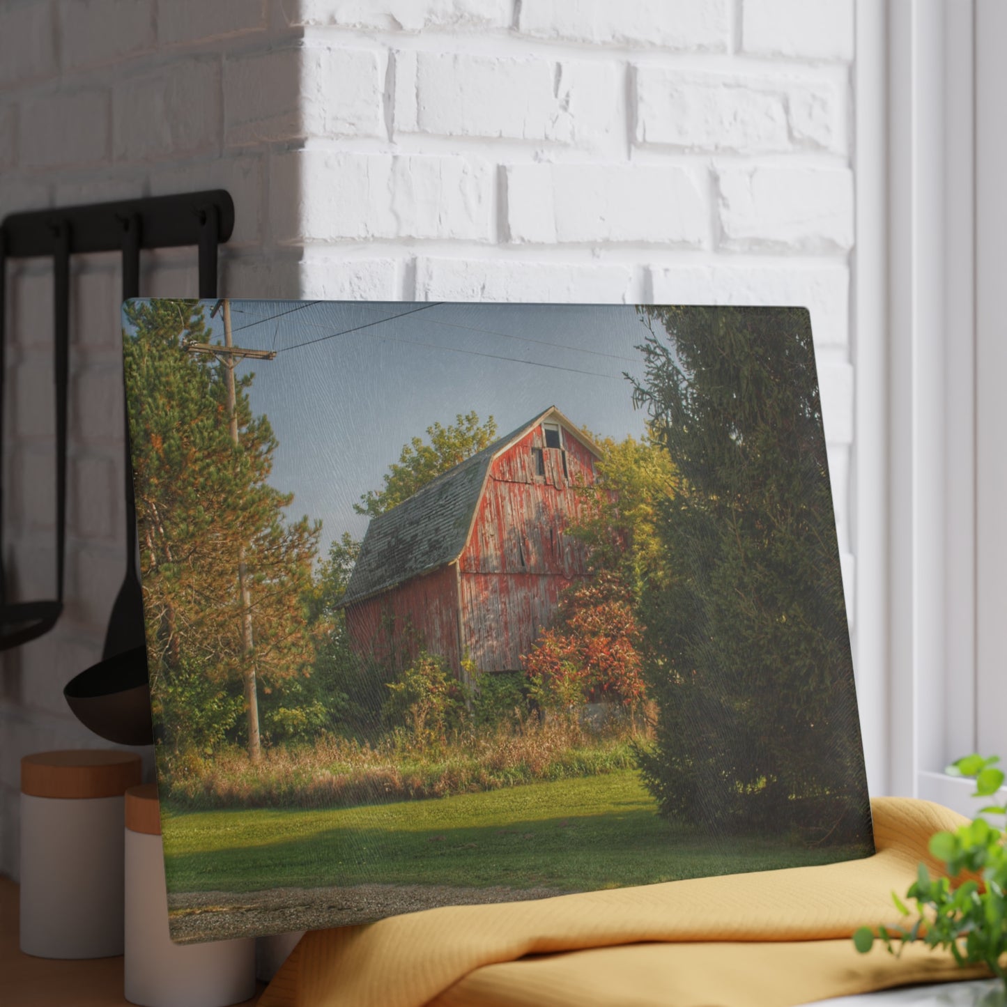 U R There Photography Belle River Red I Rustic Farmhouse Tempered-Glass Cutting Board