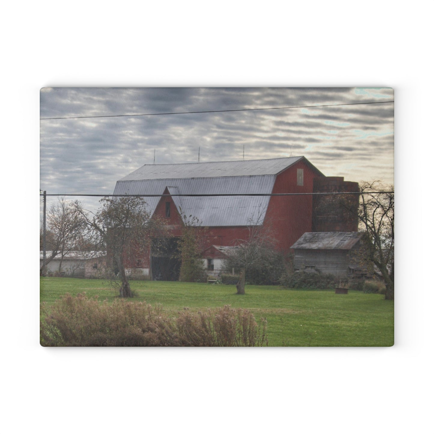 U R There Photography Dodge Road Red II Rustic Farmhouse Tempered-Glass Cutting Board