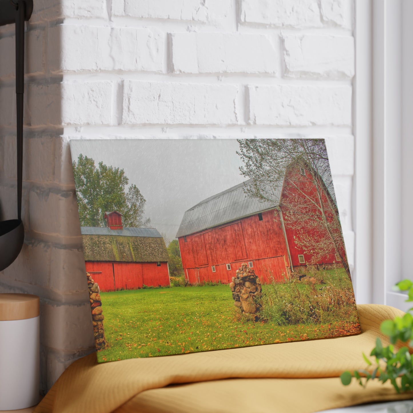 Barn Boutique Rustic Tempered-Glass Cutting Board| Cramton Road Reds I