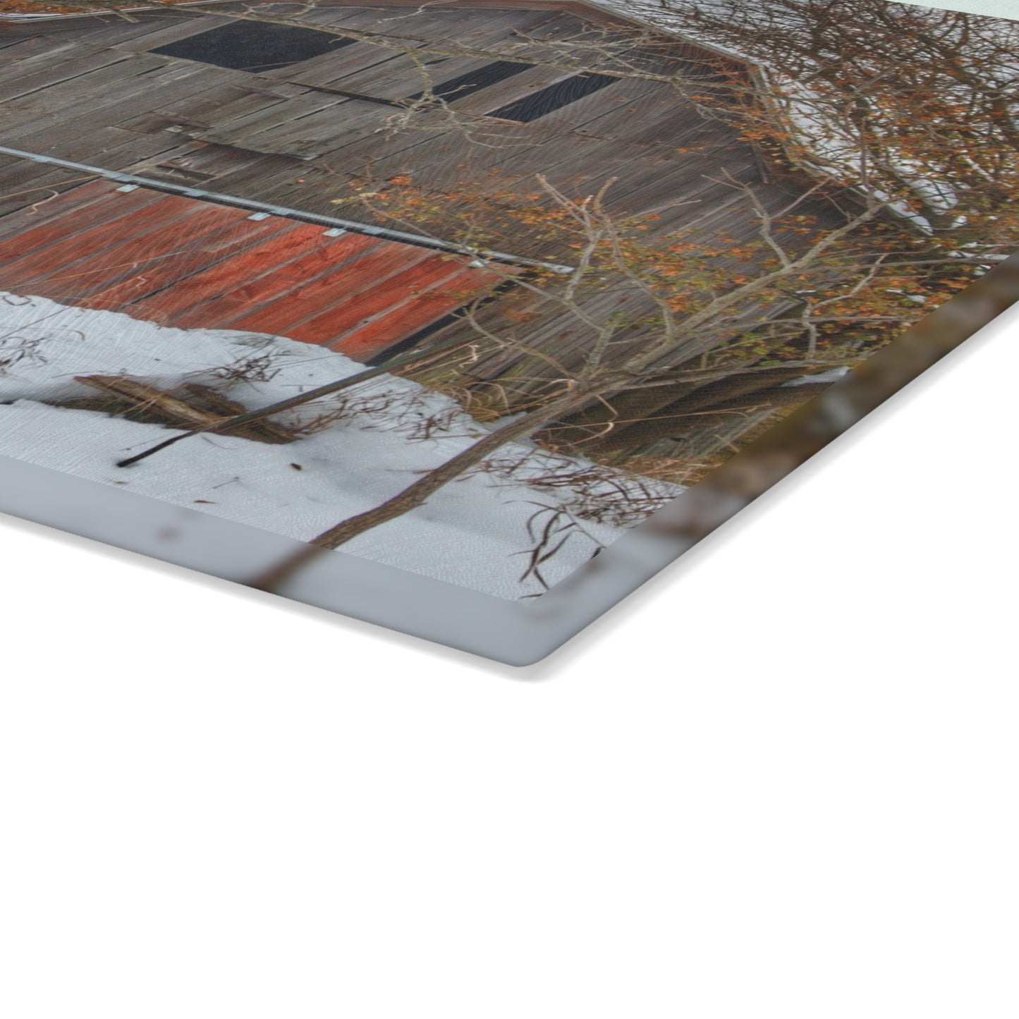 U R There Photography Hayes Road Grey in Winter I Rustic Farmhouse Tempered-Glass Cutting Board