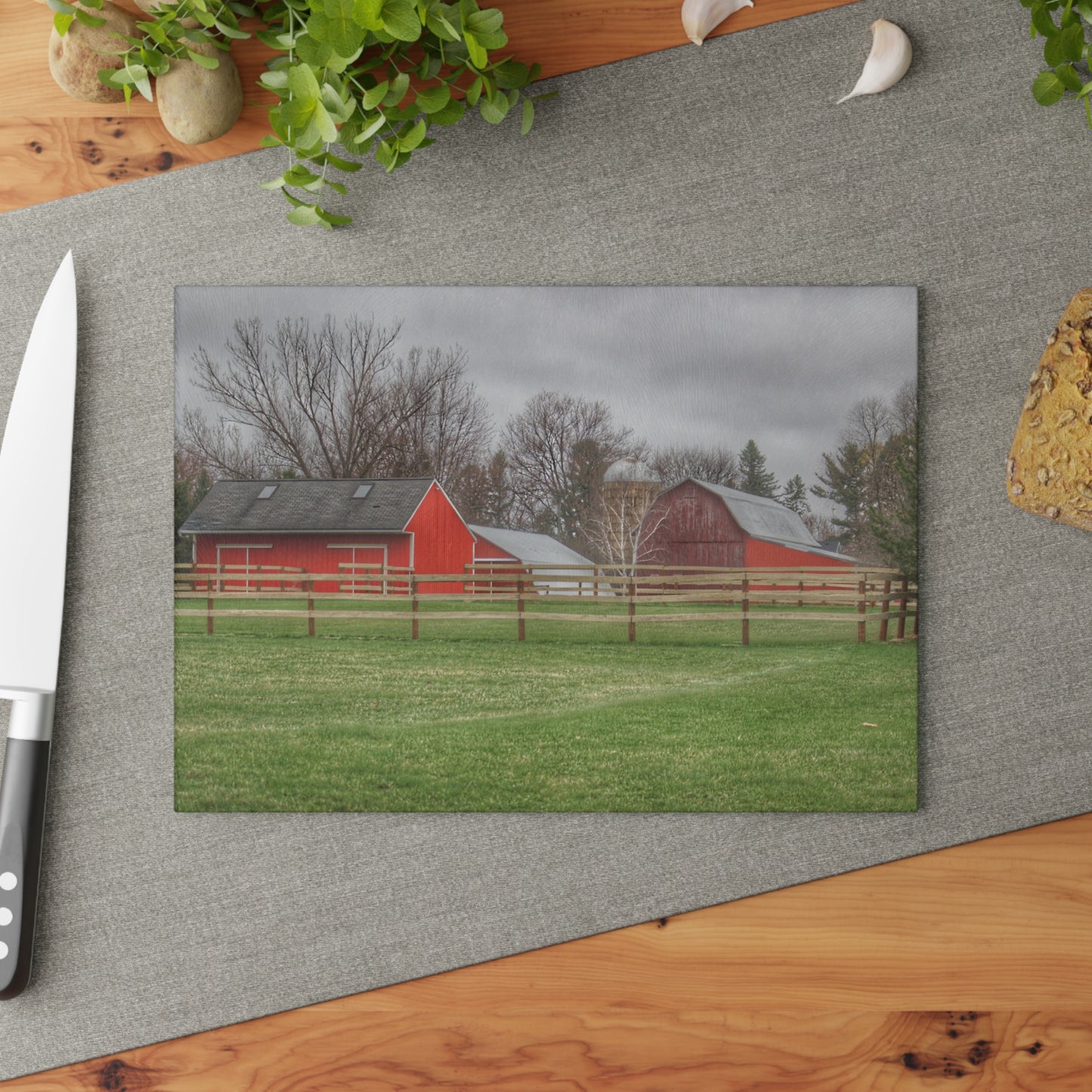 U R There Photography West Lake Road Farm I Rustic Farmhouse Tempered-Glass Cutting Board