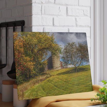 U R There Photography M-24 Hilltop Grey Rustic Farmhouse Tempered-Glass Cutting Board