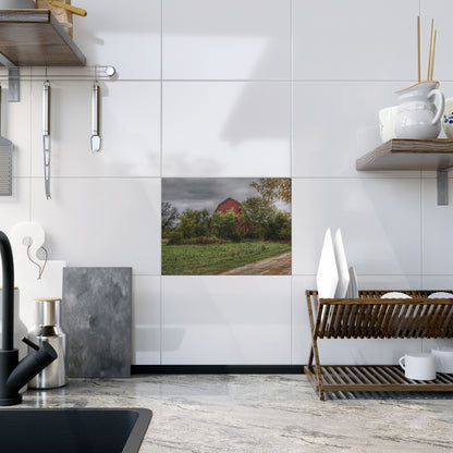 U R There Photography Bristol Road Hidden Red Rustic Farmhouse Decorative Ceramic Tile 6" × 8" Glossy